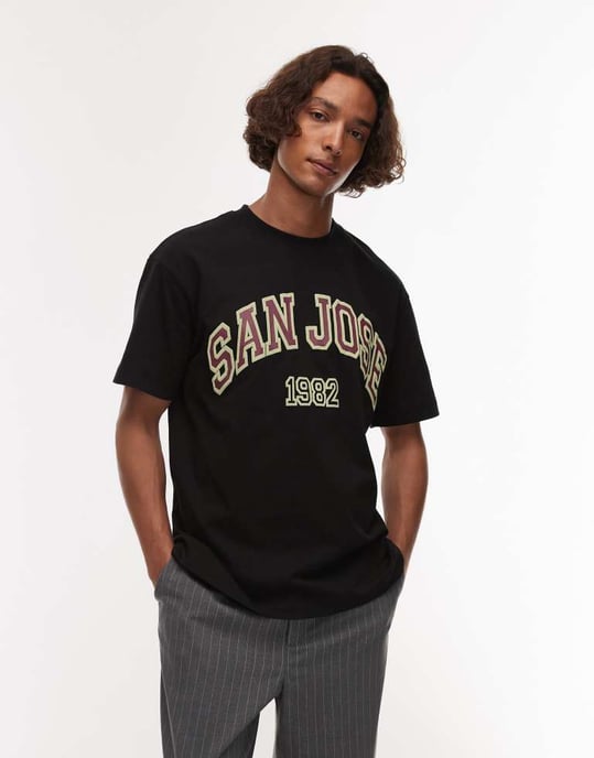 Topman avslappnad passform t-shirt med San Jose tryck i svart - Image 3
