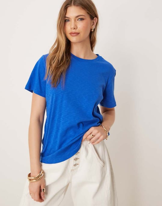 ASOS DESIGN slubbig regular fit t-shirt i marinblå - Image 1