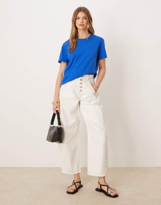 ASOS DESIGN slubbig regular fit t-shirt i marinblå - Image 2