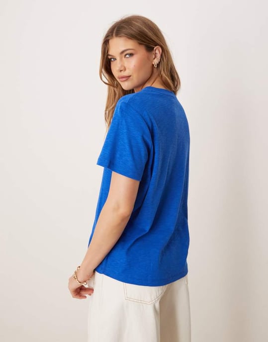 ASOS DESIGN slubbig regular fit t-shirt i marinblå - Image 3
