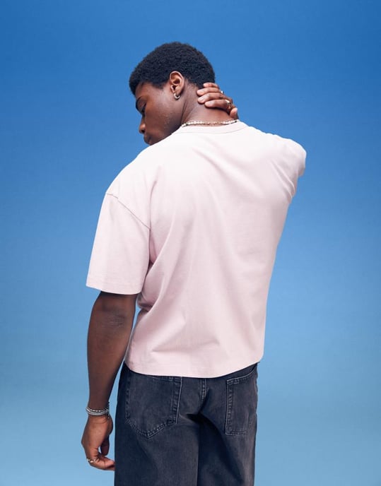 ASOS DESIGN tung boxy oversized t-shirt med palmträdstryck på bröstet i tvättad rosa - Image 2