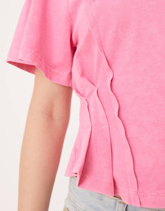 ASOS DESIGN kortärmad korsett-t-shirt med sömnadsdetaljer i tvättad rosa - Image 4
