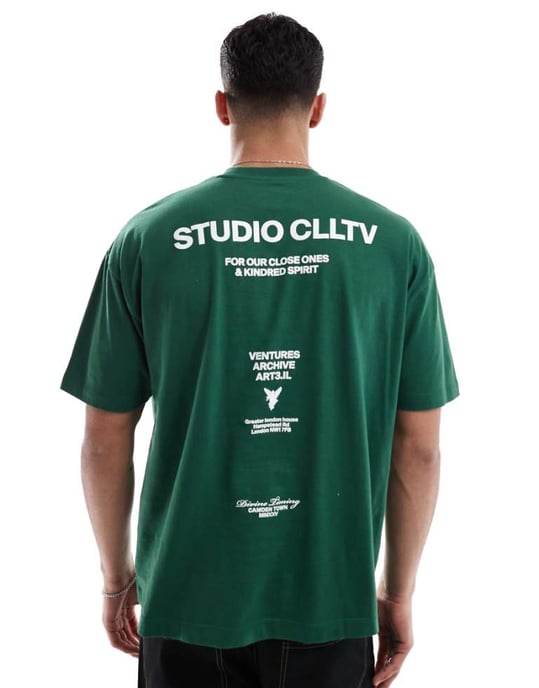 ASOS DESIGN oversized t-shirt med texttryck på ryggen i grön - Image 1
