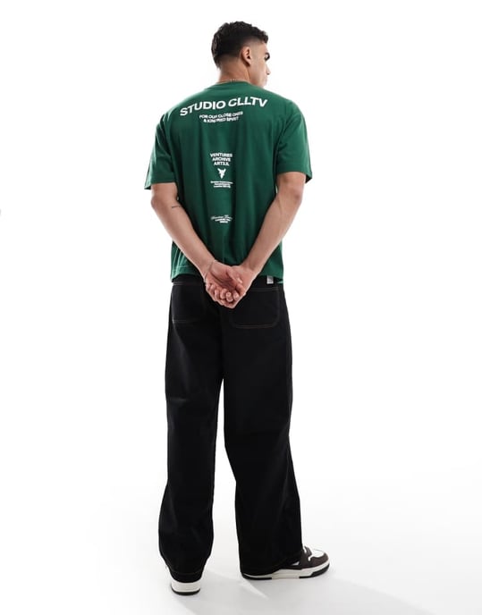 ASOS DESIGN oversized t-shirt med texttryck på ryggen i grön - Image 3