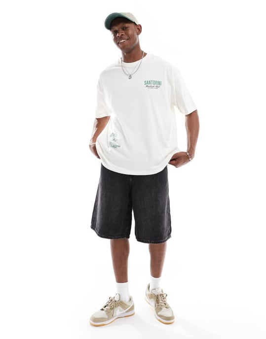 ASOS DESIGN oversized t-shirt med sommartryck i off-white - Image 2