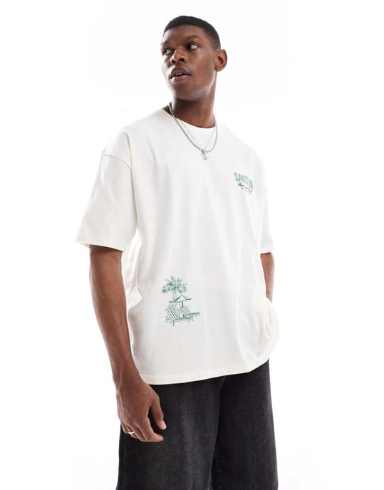ASOS DESIGN oversized t-shirt med sommartryck i off-white - Image 3