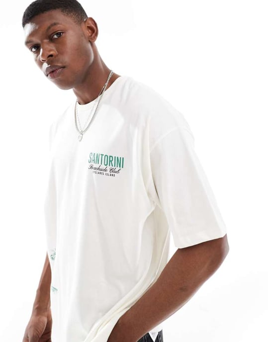 ASOS DESIGN oversized t-shirt med sommartryck i off-white - Image 4
