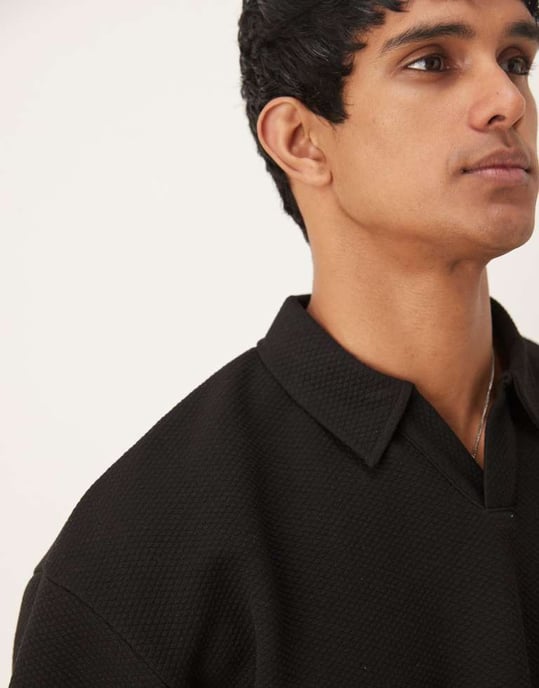 ASOS DESIGN koord oversized tungt texturerad polo i svart - Image 3