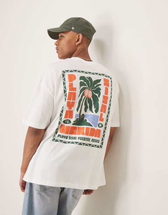 ASOS DESIGN oversized t-shirt med palmträdsgrafik i vitt - Image 1
