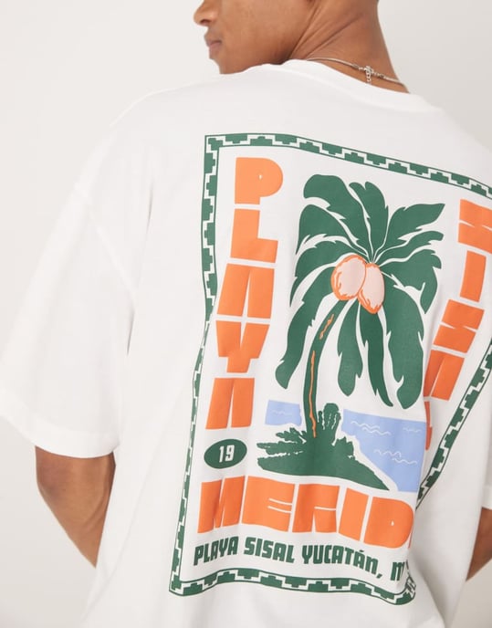 ASOS DESIGN oversized t-shirt med palmträdsgrafik i vitt - Image 3