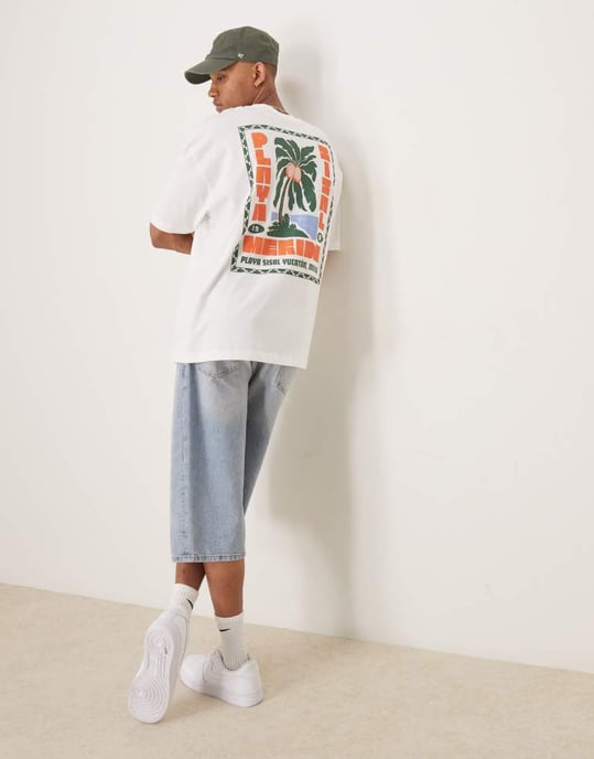 ASOS DESIGN oversized t-shirt med palmträdsgrafik i vitt - Image 4