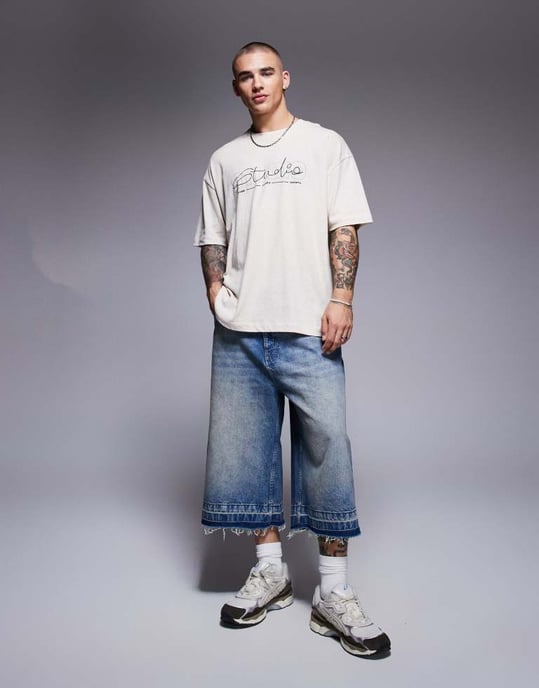 ASOS DESIGN oversized linneblandning t-shirt med textgrafik i krämfärg - Image 3
