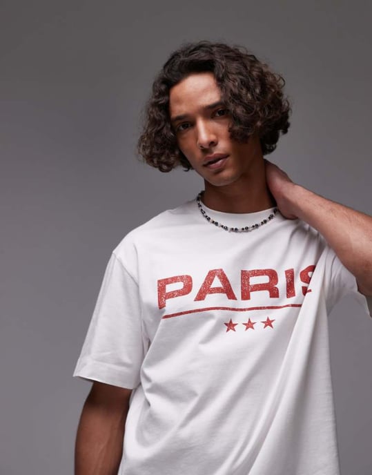Topman avslappnad passform t-shirt med Paris-tryck i vitt - Image 1
