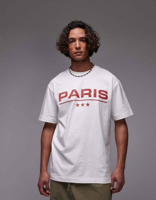 Topman avslappnad passform t-shirt med Paris-tryck i vitt - Image 2