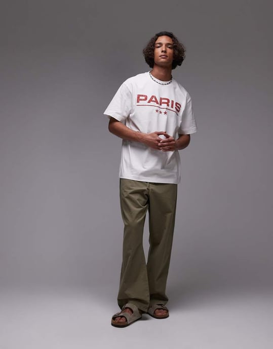 Topman avslappnad passform t-shirt med Paris-tryck i vitt - Image 3
