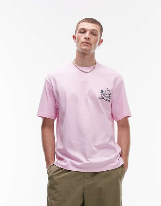 Topman avslappnad passform t-shirt med framsidan och baksidan Saint Etienne tryck i rosa - Image 3