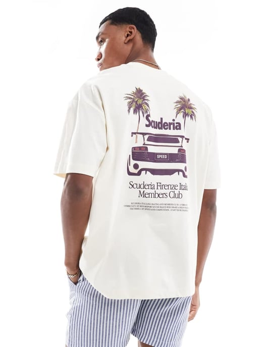 ASOS DESIGN oversized t-shirt med bilgrafik i krämfärg - Image 3