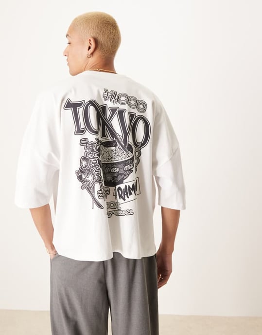 ASOS DESIGN oversized boxig tungvikts t-shirt 240gsm med ryggtryck i vitt - Image 1