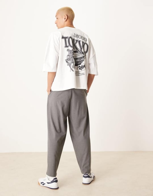 ASOS DESIGN oversized boxig tungvikts t-shirt 240gsm med ryggtryck i vitt - Image 2