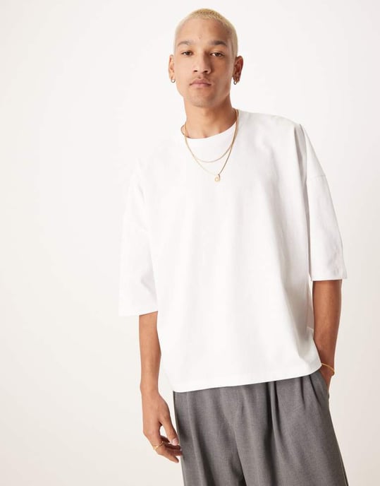 ASOS DESIGN oversized boxig tungvikts t-shirt 240gsm med ryggtryck i vitt - Image 3