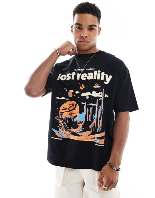 ASOS DESIGN oversized t-shirt med scenisk grafik i svart - Image 2