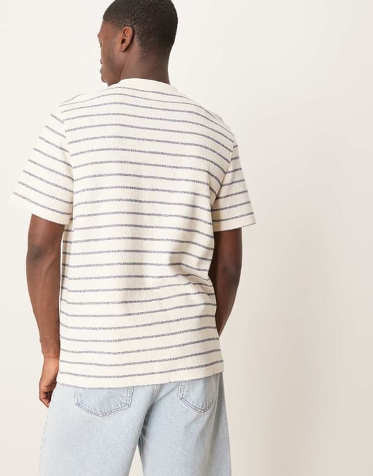 Vald stickad t-shirt i krämblå randig - Image 2