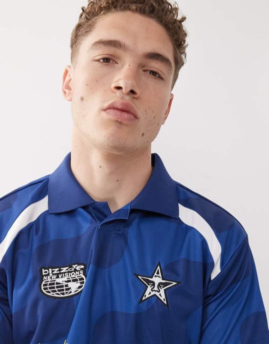 Obey logotyp fotbollströja i blå multi - Image 3