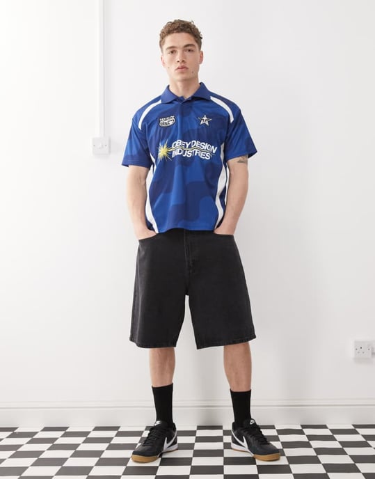 Obey logotyp fotbollströja i blå multi - Image 4