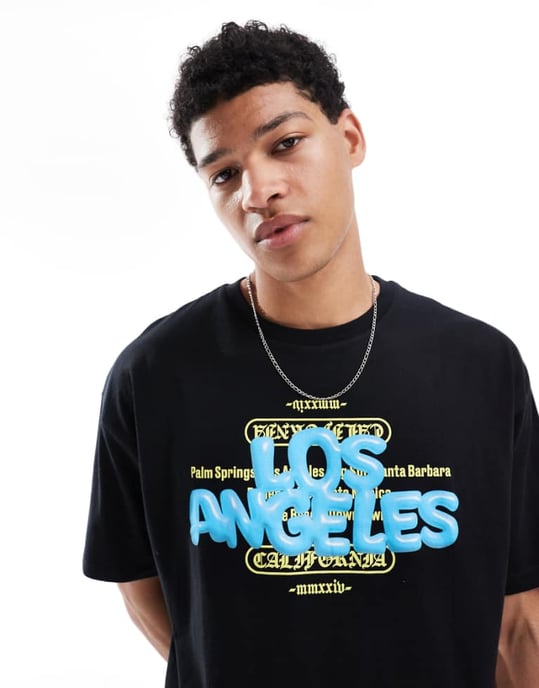 ASOS DESIGN oversized t-shirt med stadsgrafik framtill i svart - Image 1