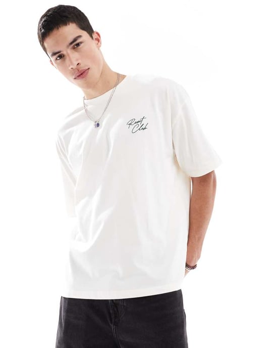 ASOS DESIGN oversized t-shirt med sommartryck i off-white - Image 4