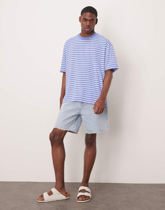 ASOS DESIGN oversized t-shirt i blå och vit randig - Image 3