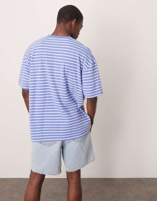 ASOS DESIGN oversized t-shirt i blå och vit randig - Image 4