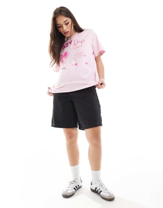 ONLY latdagar grafisk tryck oversized t-shirt i rosa - Image 4