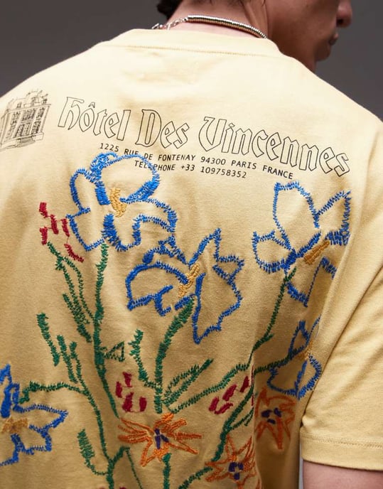 Topman avslappnad passform t-shirt med Hotel Des Vincennes tryck och broderi i gult - Image 4