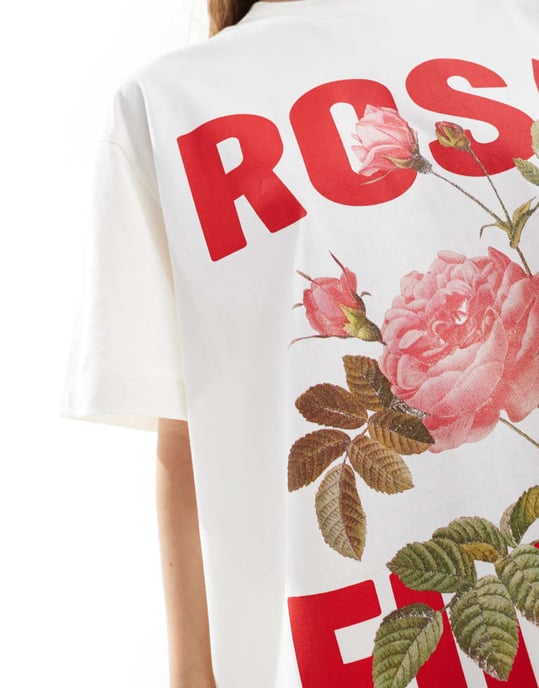 ASOS DESIGN oversized t-shirt med rosa fiore-grafik i krämfärgad - Image 4