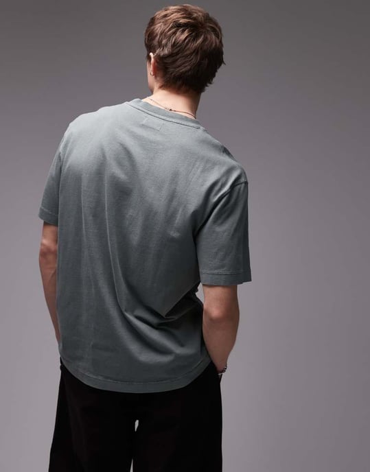 Topman avslappnad tvättad t-shirt i salvia - Image 3
