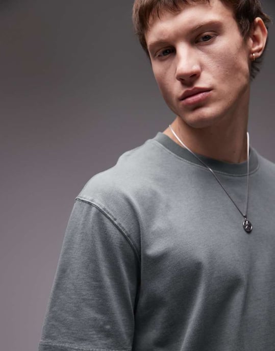 Topman avslappnad tvättad t-shirt i salvia - Image 4