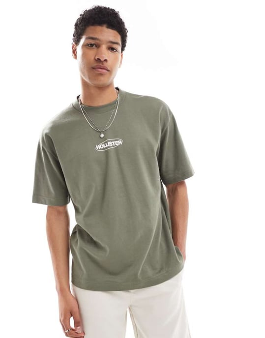 Hollister bubble logo svalkande boxig t-shirt i olivgrön - Image 1