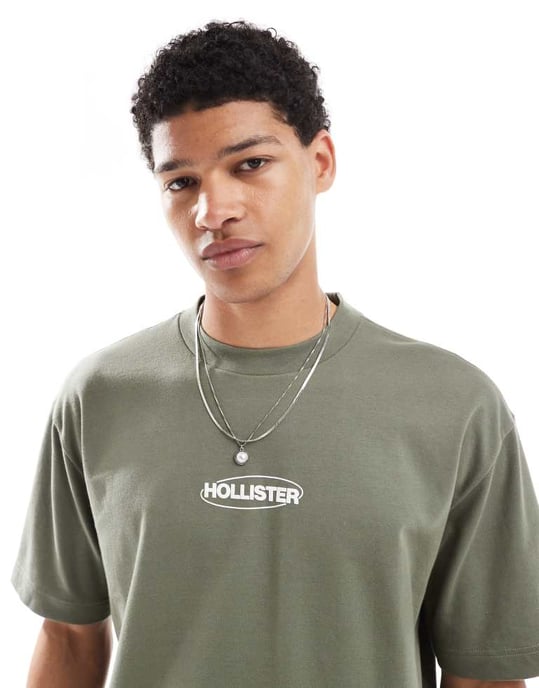 Hollister bubble logo svalkande boxig t-shirt i olivgrön - Image 3