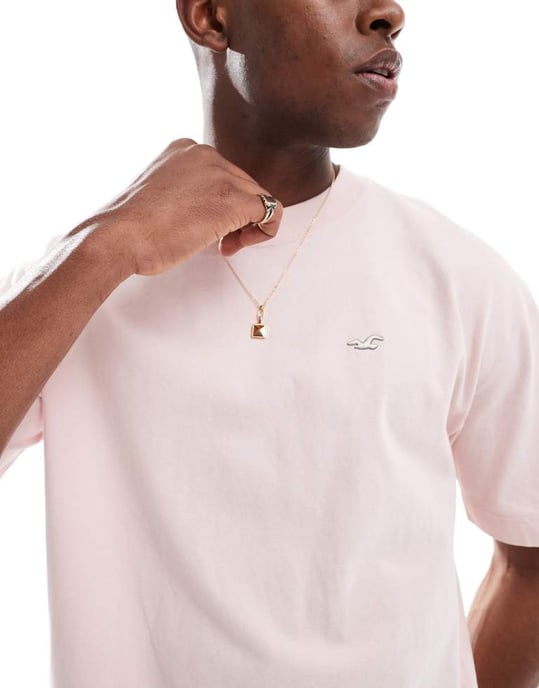 Hollister ikon tvättad boxy oversized t-shirt i ljusrosa - Image 3