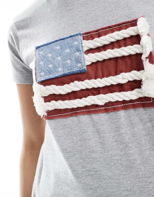 Daisy Street applique flag t-shirt in grey marl - Image 4