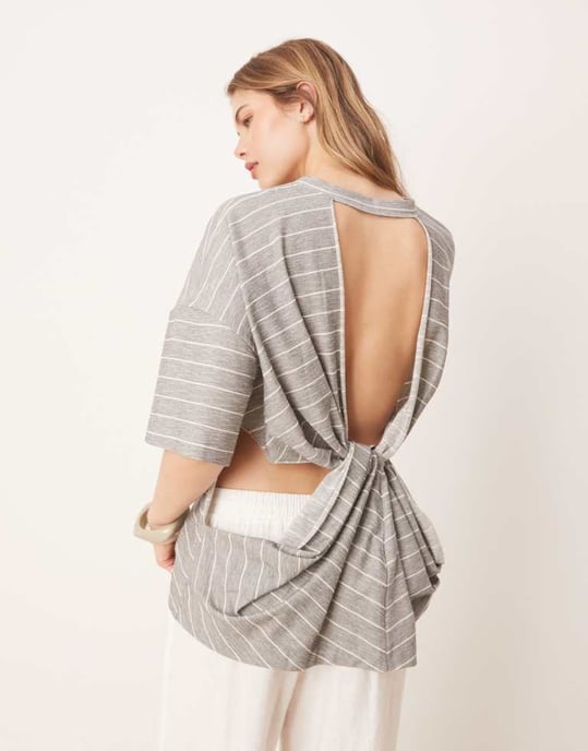 ASOS DESIGN t-shirt med kort ärm och vridt detalj bak i monostrip. - Image 4