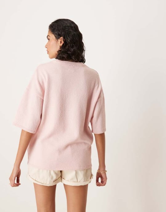 ASOS DESIGN stickad slub avslappnad t-shirt i rosa - Image 3