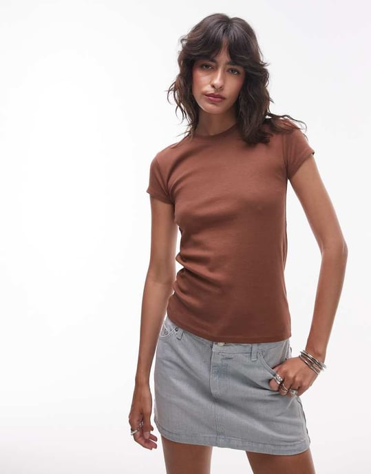 Topshop vardaglig t-shirt i brun - Image 3