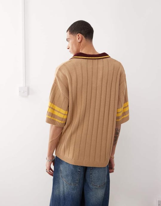 COLLUSION Stickad brun oversized skjorta med krage - Image 3