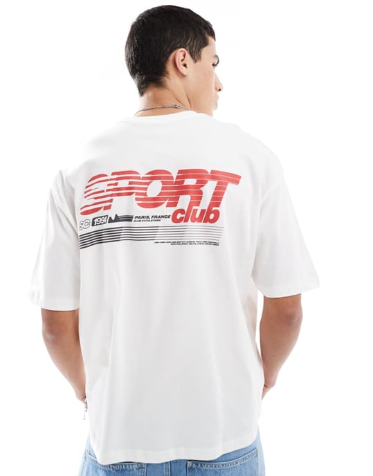 ASOS DESIGN boxy oversized t-shirt med sportgrafik i vitt - Image 2