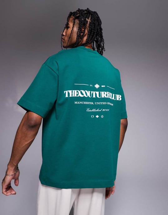 The Couture Club oversized t-shirt i grönt med tryck på bröstet och ryggen - Image 4