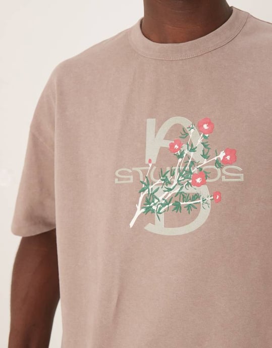 ASOS DESIGN tung boxy oversized t-shirt i tvättad sten med blommig textgrafik - Image 3
