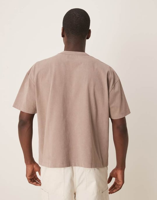 ASOS DESIGN tung boxy oversized t-shirt i tvättad sten med blommig textgrafik - Image 4