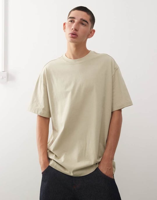Weekday oversized t-shirt in khaki - Image 1
